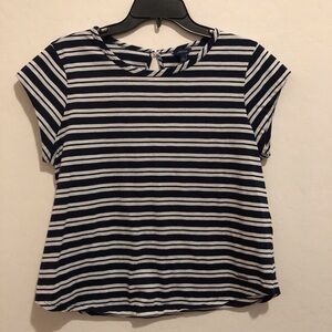 Náutica Women’s Striped Navy Blue & White Top Size L Short Sleeve
